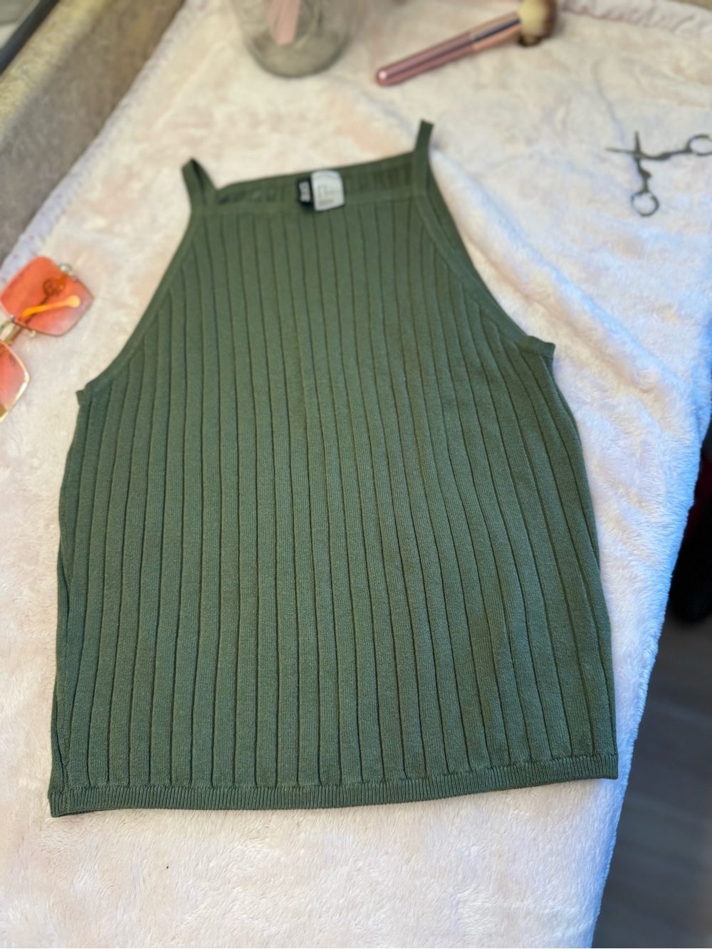 H&M Olive Ribbed High-Neck Tank
